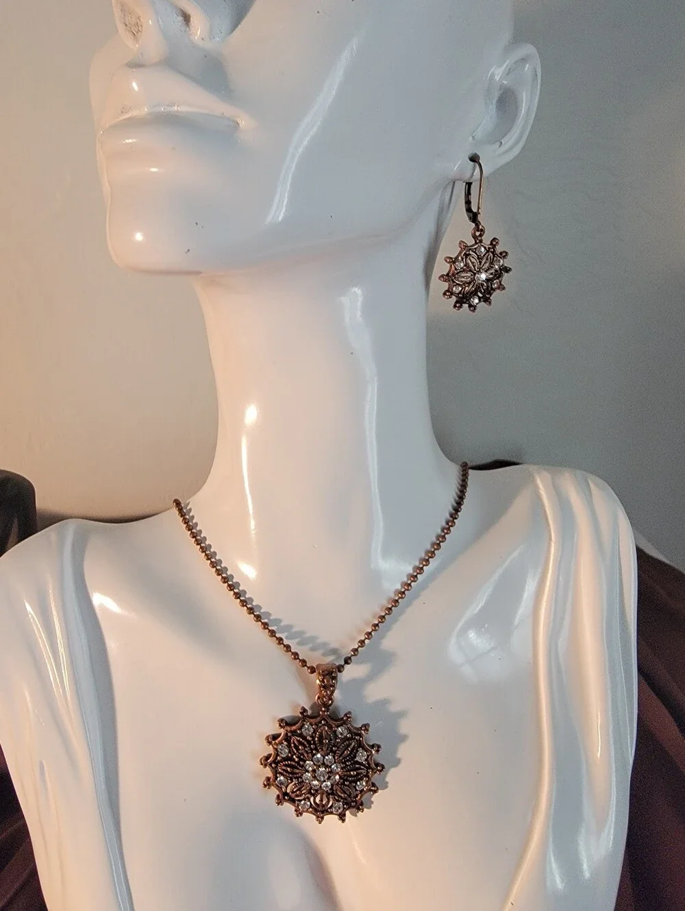 Women's Cookie Lee Rose Gold Filigree Pendant Necklace and Earrings Set